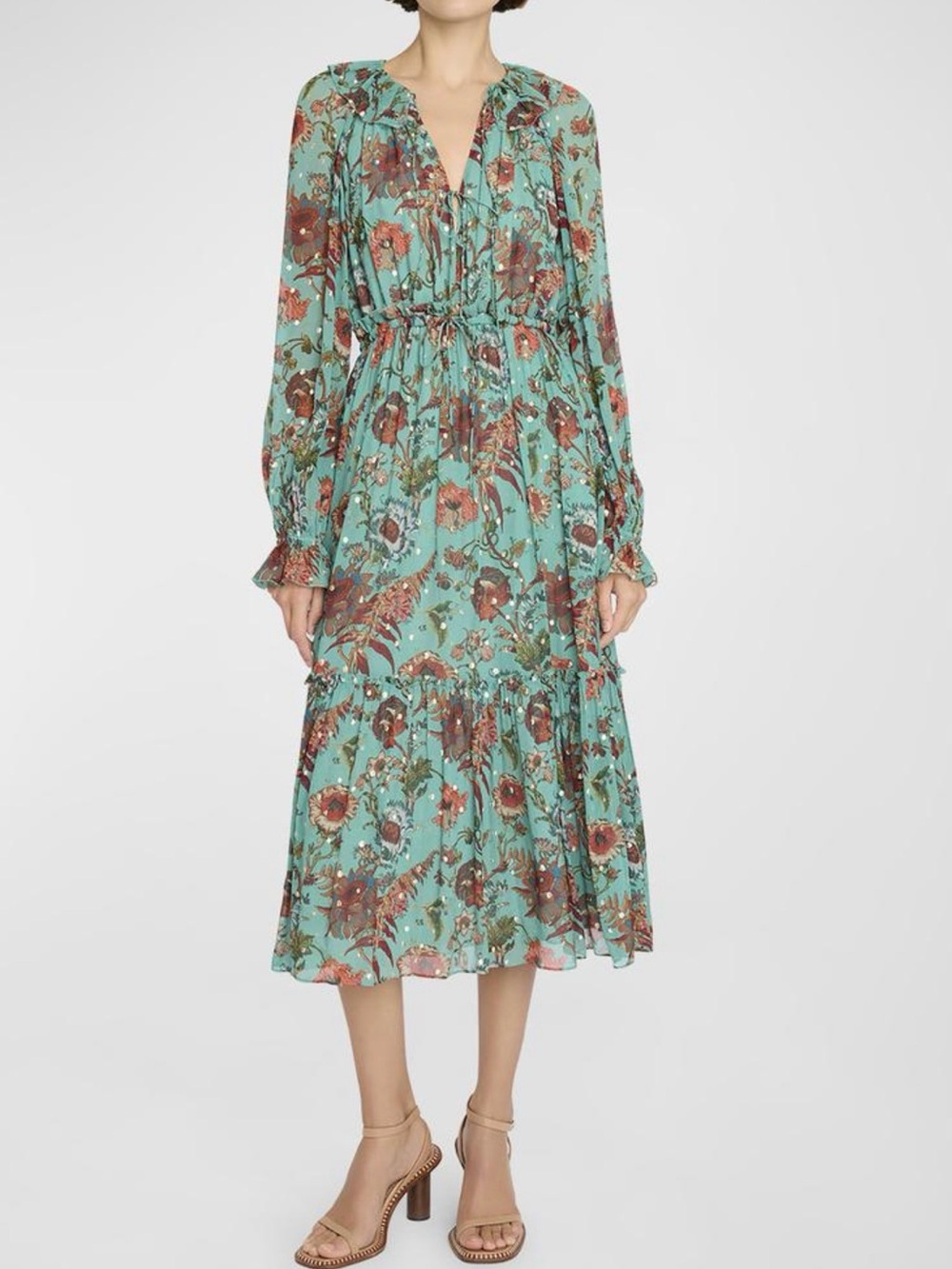 Ulla Johnson Teal Floral Maxi Dress with Rust Accents - No tags but never worn.
